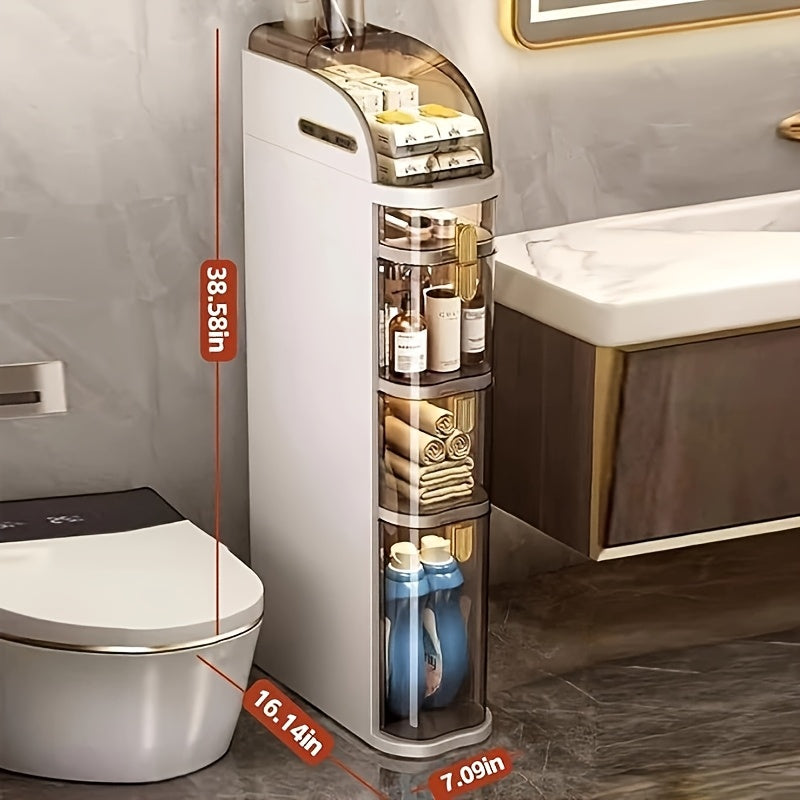 4-Tiers Slim Bathroom Storage Cabinet With Drawers & Tissue Box, Plastic Narrow Rolling Bathroom Tower Cart & No Installation For Small Spaces Kitchen Living Room