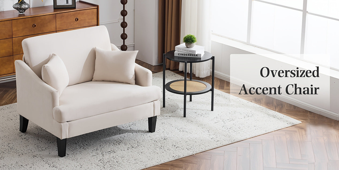 Oversized Accent Chair 33.5" Wide with 2 Pillows, Upholstered Memory Foam Armchair Big Reading Chair, Modern Single Sofa Chair for Living Room Bedroom Apartment Office