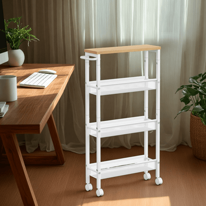 4-Tier Metal Kitchen Shelf With 360° Swivel Wheels,29.99"H x15.99"W x 4.99"D,Space-Saving, Ideal For Spices, Bottles, Snacks - Suitable For Kitchen, Living Room, Bedroom