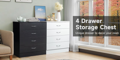 Modern 4-Drawer Storage Dresser - Wooden Chest for Bedroom, Living Room & Entryway, Multi-Functional End Table, White/ Black