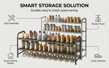 Stackable Shoe Rack Organizer 2 3 4 Tier Wide Long Shelf, Large Capacity Shoe Storage for Entryway Hallway Closet Wardrobe Porch, Holds 18+ Pairs, Dustproof Non-Woven Fabric