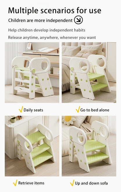 Kids Step Stool for Bathroom Sink & Toilet Potty Training, Adjustable 3-Step Toddler Stool with Handles & Non-Slip Surface, Learning Helper Tower for Kitchen Counter, Grey Coffee Green