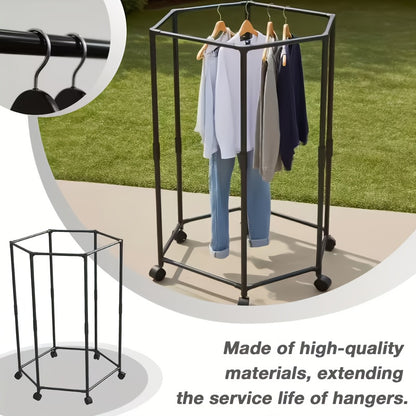 Rotating Clothing Rack with Wheels, Heavy Duty Metal Garment Rack for Hanging Clothes, Multifunctional Rotating Clothing Organizer, Freestanding Closet Organizer for Bedroom, Laundry Room, Space Saving Closet Storage for Coats, Dresses, Pants