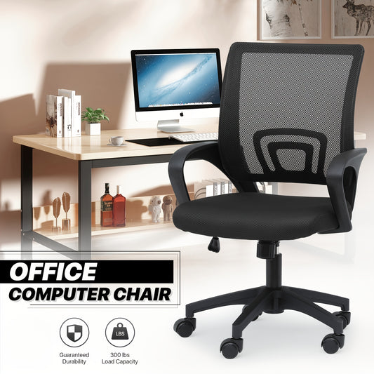 Ergonomic Office Chair | Mid-Back Swivel Desk Chair | Breathable Backrest And Lumbar Support | Adjustable Height | Sponge Seat | Rolling Wheels | Dark Blue | for Adults And Women 19.5"D X 22"W X 39"H