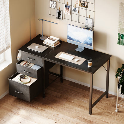 Home Office Computer Desk with 3 Fabric Drawers And File Cabinet, Writing Study Table with Storage Bag And Hook for Small Space, 40/48 Inch, White/Black/Vintage