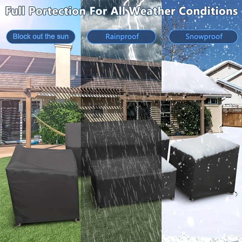 [Waterproof Windproof Covers] 4pcs Patio Furniture Covers Set, Waterproof Outdoor Furniture Cover, Heavy Duty Outdoor Coffee Table Cover, 1xSofa Cover, 2xChair Covers, 1xCoffee Table Cover With Windproof Buckle Strap And Adjustable Drawstring, Black
