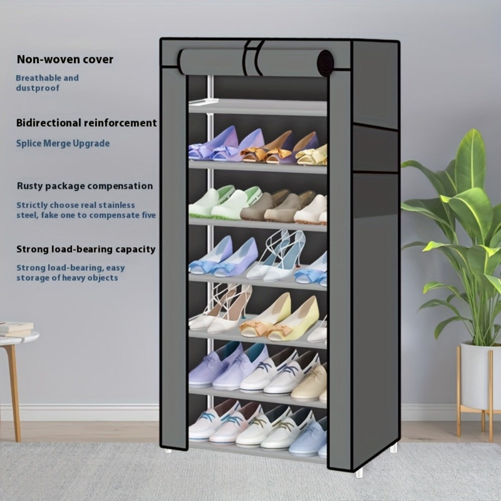 Large Shoe Rack Organizer 27-35 Pairs Multi-Layer Storage with Non-Woven Cover & Metal Frame, Space-Saving Shoe Cabinet for Entryway Bedroom Living Room Closet, Gray 5 Layers