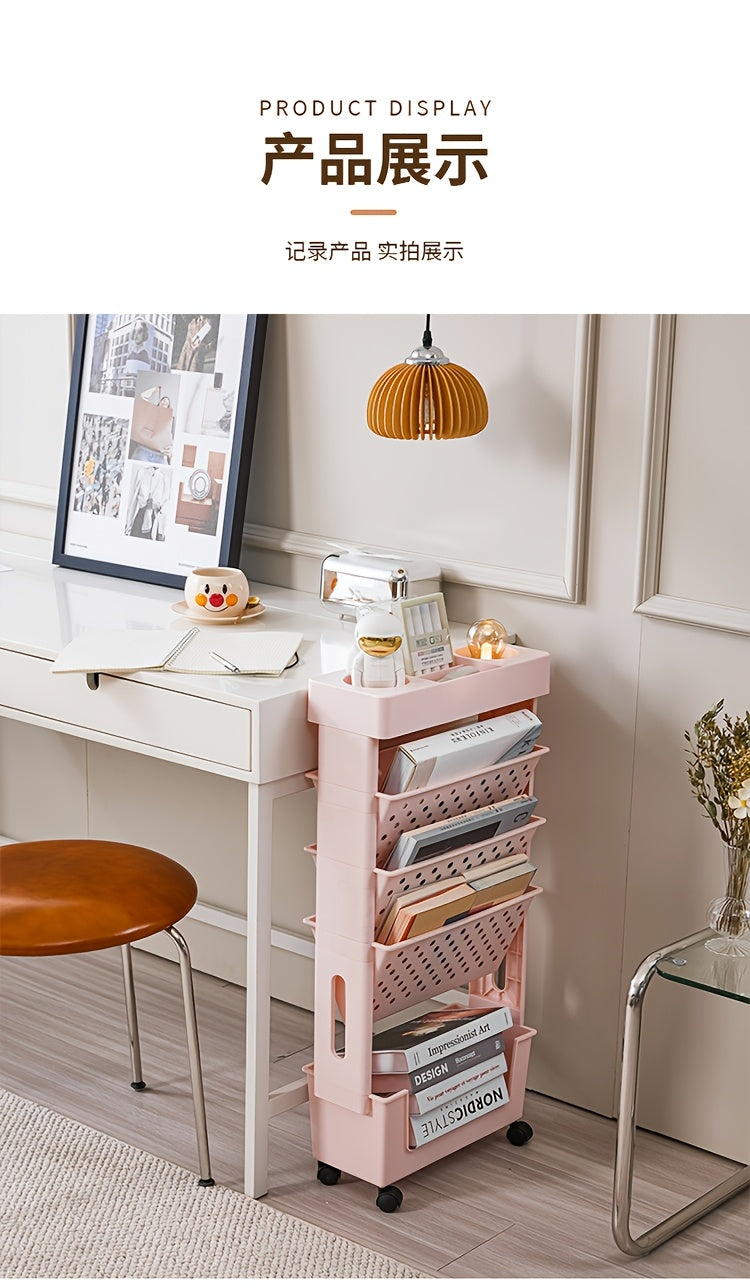 Mobile Multi-Tier Bookshelf Storage Unit for Organizing Student Materials Beside Desks at Home Or in Classrooms