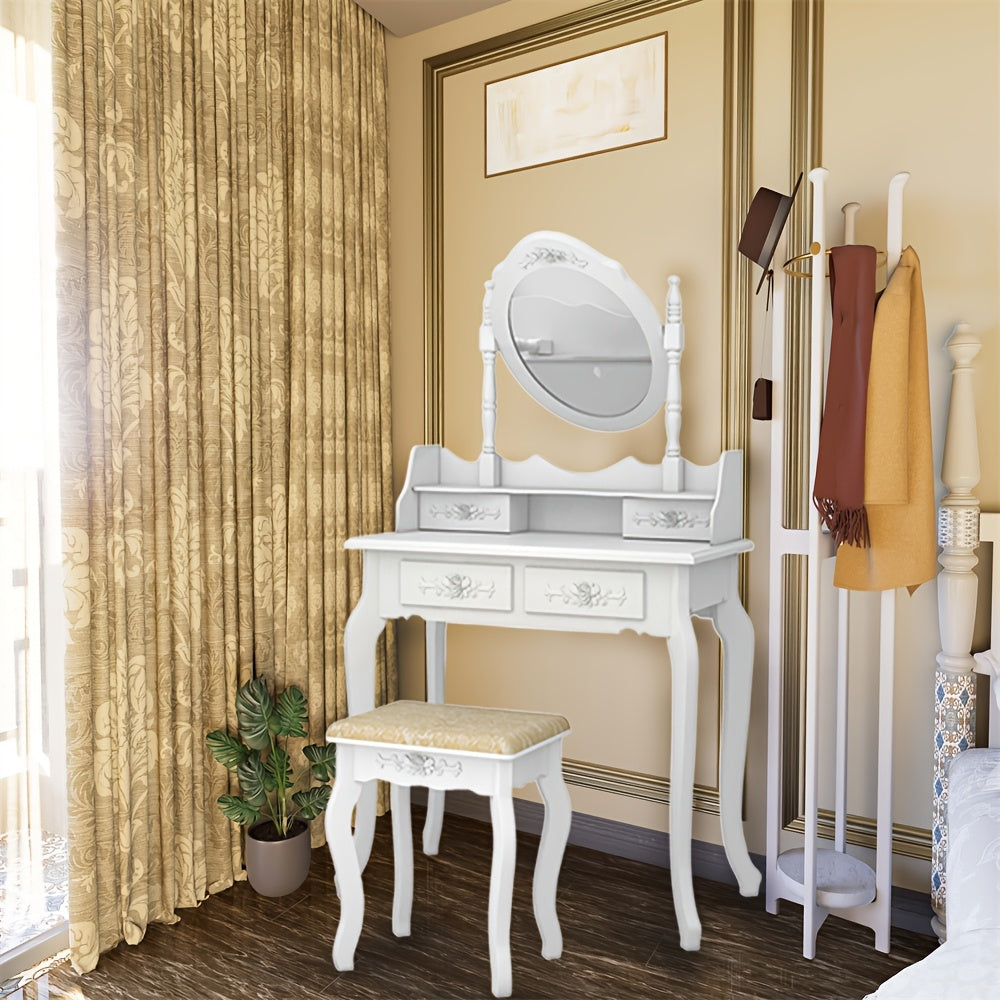 [360 Degree Rotating] Modern Simple 4 Drawers 360 Degree Rotating Detachable Mirror Dressing Table