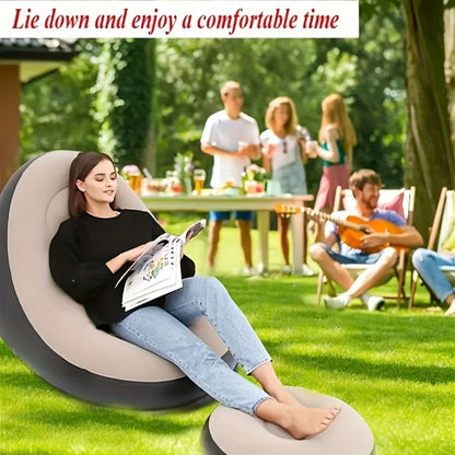 Inflatable Sofa Set with Footstool & Foot Pump Included - Foldable Air Lounge Chair for Indoor Outdoor Camping Patio & Bedroom | Heavy Duty PVC Lazy Couch for Adults | Purple Red Brown