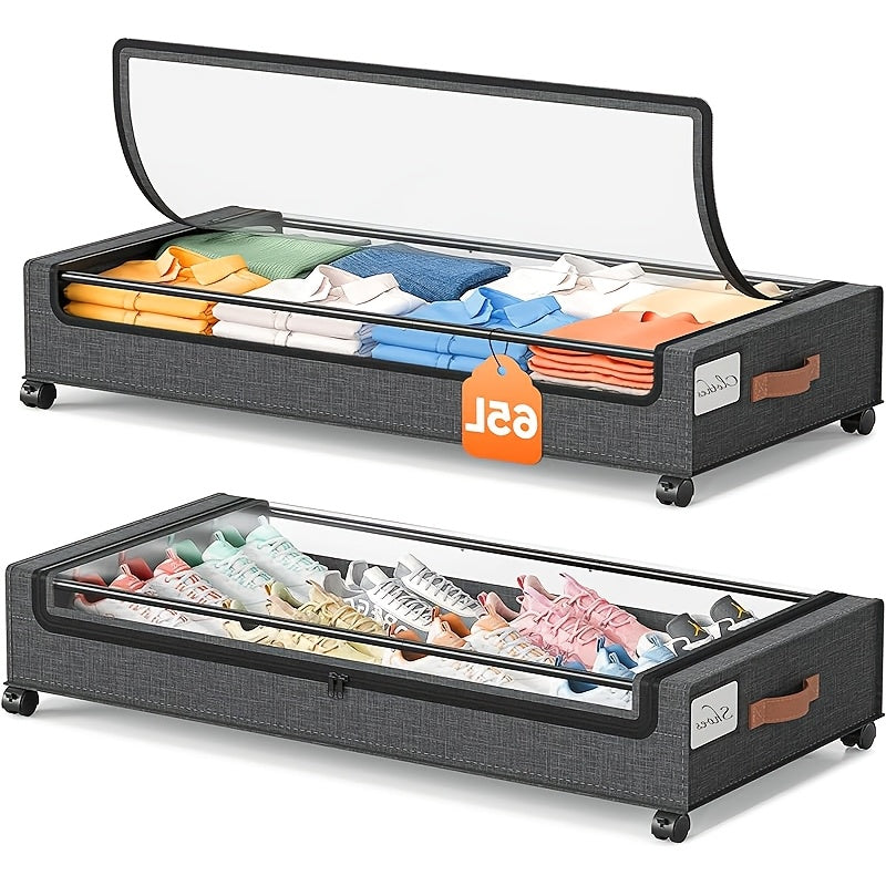 [Wheeled Under Bed Storage] 1/2 Pack Of Wheeled Under Bed Storage Box, Under Bed Storage Box, Under Bed Shoe Rack Organizer, Metal Drawer Under Wheel Bed for Clothes, Blankets, Shoes,, Books, Bedding, Under-Bed Storage