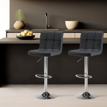 MCQ Bar Stools Set, Armless Adjustable Swivel Barstools, PU Leather Hydraulic Kitchen Counter Height Bar Stools, Thickened Seat Cushion with Back