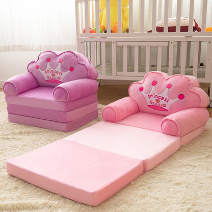 Kids Sofa Princess Crown Pink - 2-in-1 Flip Open Kids Couch & Lounger | Machine Washable Plush Cover & Certified Safe Foam | Dreamy Reading Nook Chair For Girls