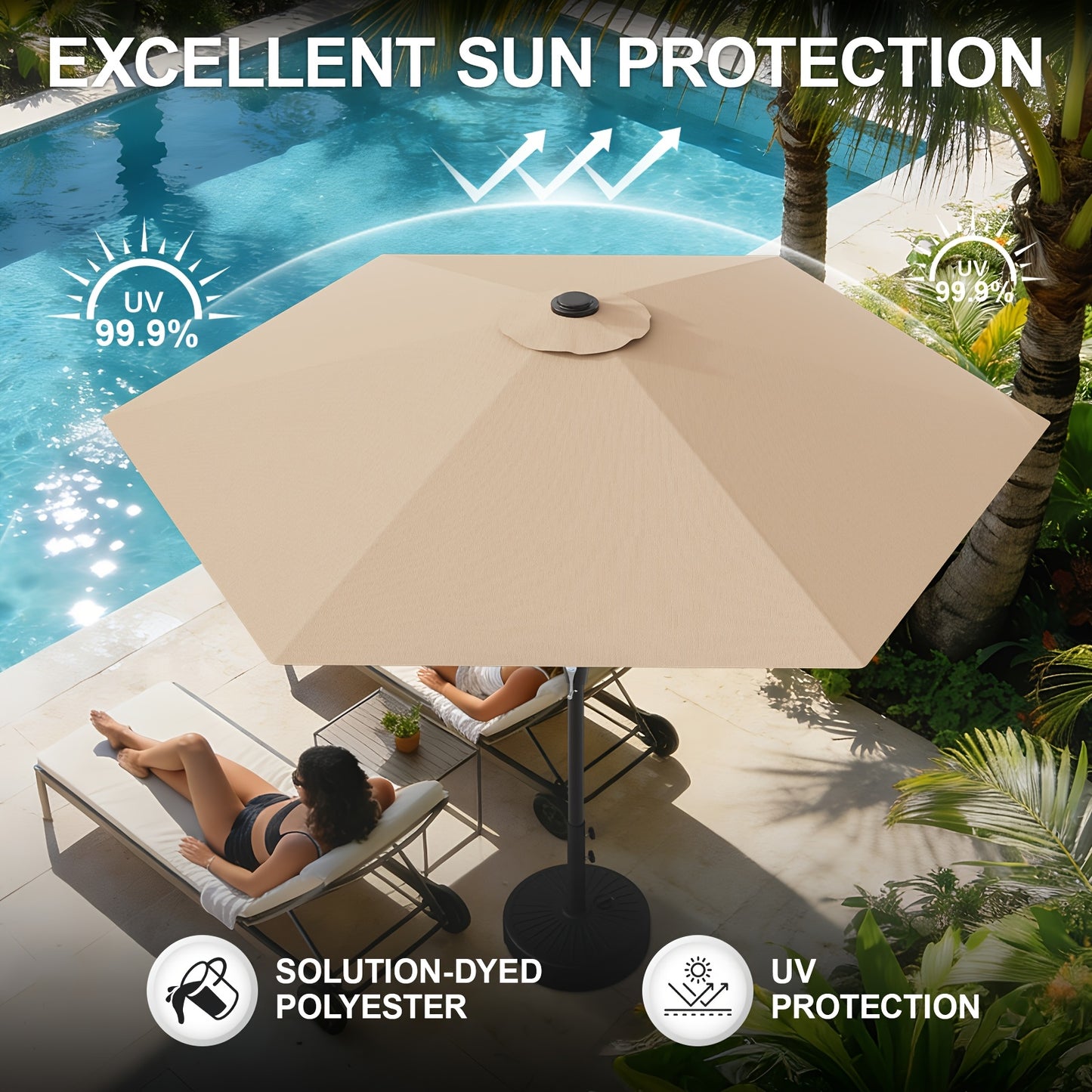 Outdoor Patio Umbrella, Heavy Duty 7.5ft Windproof Market Umbrella with UV Block Canopy, 6 Flexible Fiberglass Ribs, Smooth Crank for Backyard, Beach & Pool, Base Sold Separately