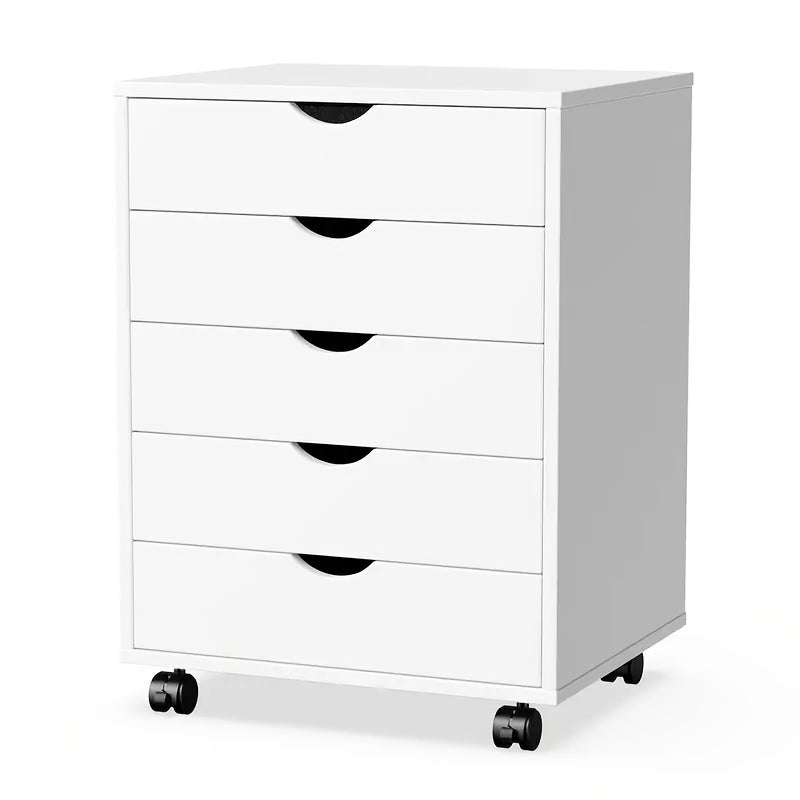 Compact Wooden Dresser on Wheels for Organizing Your Office Or Home Space with Five Drawers