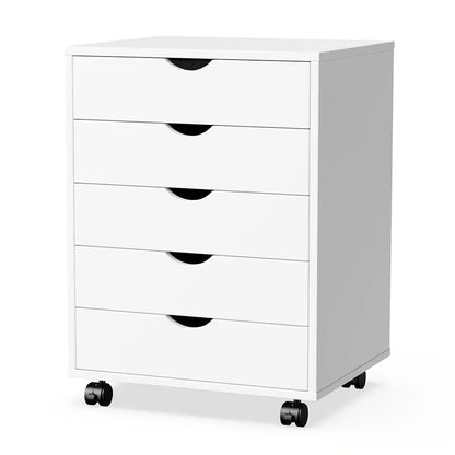 Compact Wooden Dresser on Wheels for Organizing Your Office Or Home Space with Five Drawers