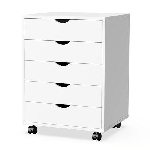 Compact Wooden Dresser on Wheels for Organizing Your Office Or Home Space with Five Drawers