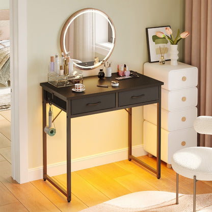 Makeup Vanity Desk with LED Lights, Adjustable Height Vanity Table for Bedroom Home Office Gaming Studying, 32 & 42 Inch, White & Black