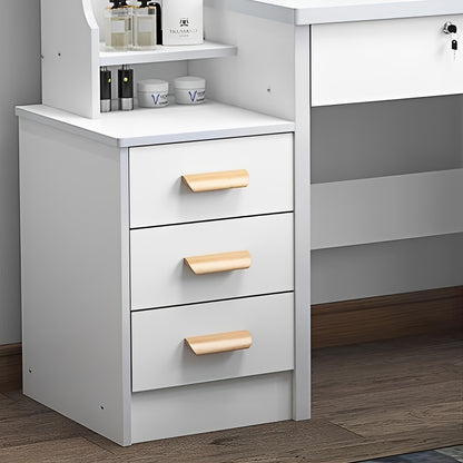 Vanity Dressing Table with Sliding Mirror & Cushioned Stool | 4 Drawers, 3 Shelves, Mirror Cabinet, White Bedroom Makeup Desk for Small Spaces