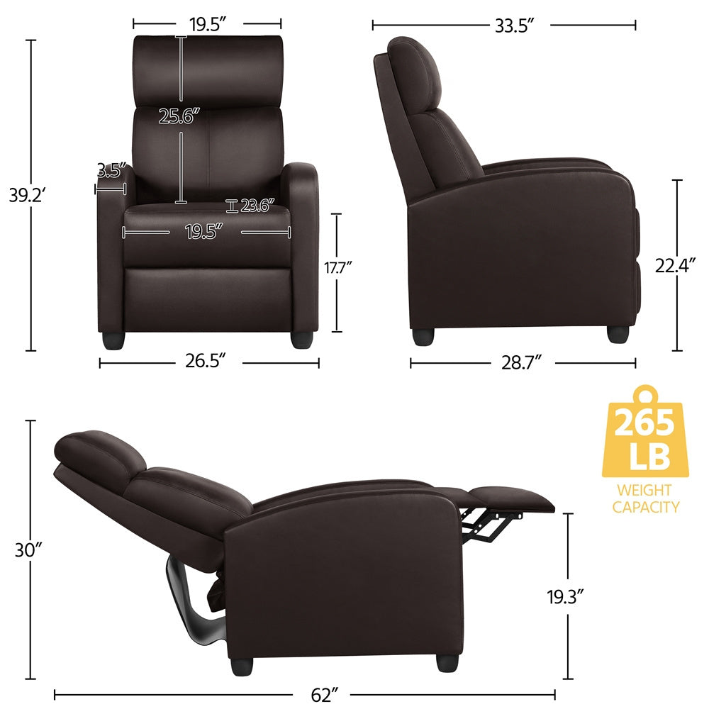 Costoffs PU Leather Recliner Chair, Modern Adjustable Single Reclining Sofa with Pocket Springs, Comfortable Upholstered Leather Armchair for Living Room, Bedroom, and Home Theater
