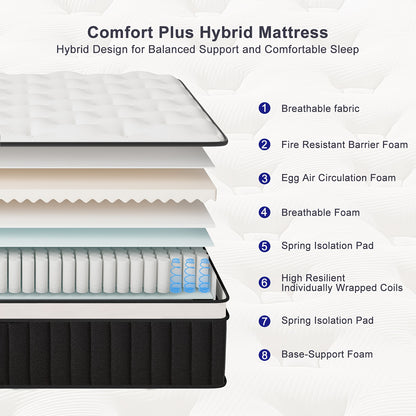 [Cooling Memory Foam] 10" Queen Size Hybrid Mattress with Memory Foam & Individually Wrapped Coils - Cooling, Motion Isolation, Certipur- - for Pressure Relief & Comfort