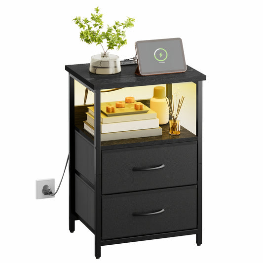 [For Christmas] TOMNK 1/2pcs Night Stand, Display Stand With 1/2/3/4 Drawers, LED Nightstand 1/2 Set With Charging Station For Bedroom, Fabric Storage Drawers With PU Finish, Storage Table For Living Room, School Storage, Multiple Colors, For Christma