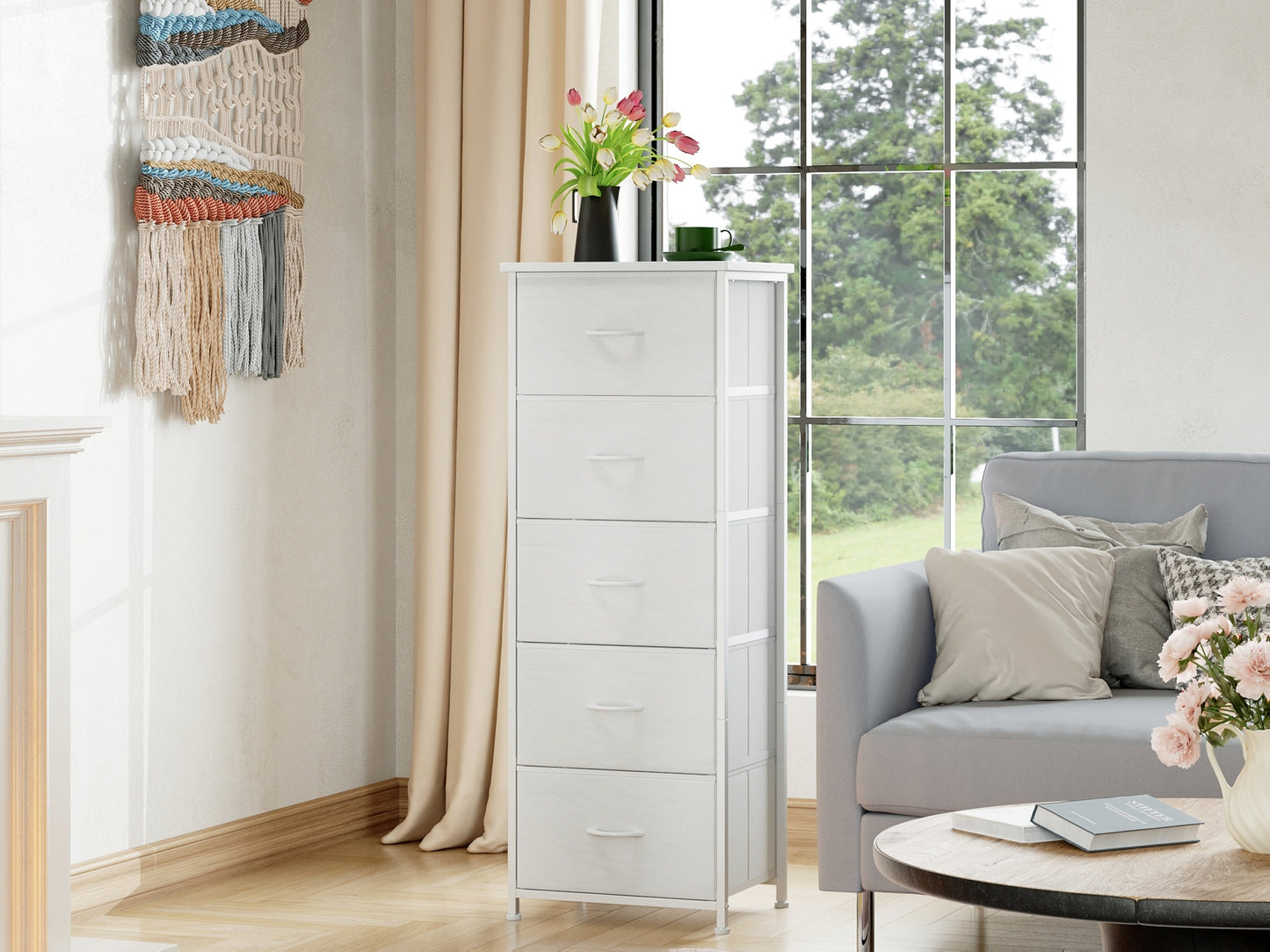 EUNOS Tall Dresser for Bedroom, Storage Organizer Chest Of Drawers with Removable Fabric Bins for Living Room Closet Bedside Laundry Entryway Hallway