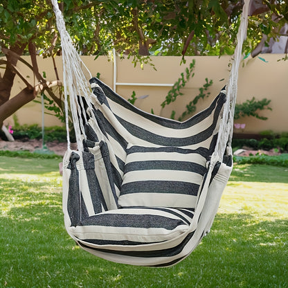 3pcs Hammock Set, 1pc Hammock with 2 Pillows, Outdoor Single Canvas Hammock with 2 Pillow Cushions, Space Saving, Easy to Install, Sturdy Garden Lounge Seating