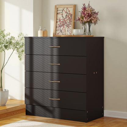 Modern 4-Drawer Storage Dresser - Wooden Chest for Bedroom, Living Room & Entryway, Multi-Functional End Table, White/ Black