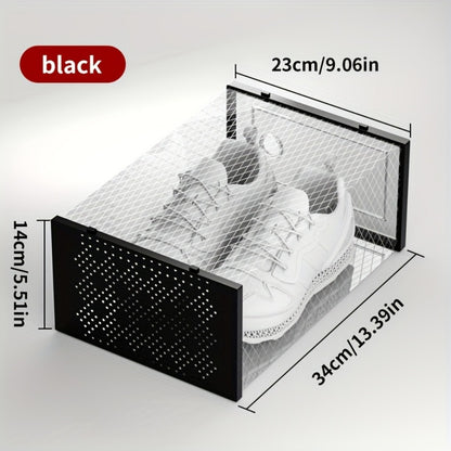 Clear Stackable Shoe Boxes with Lids 6, 12 or 24 Pack, Plastic Shoe Storage Organizer for Closet Sneaker Display, Modular Space Saving Shoe Containers, Black White