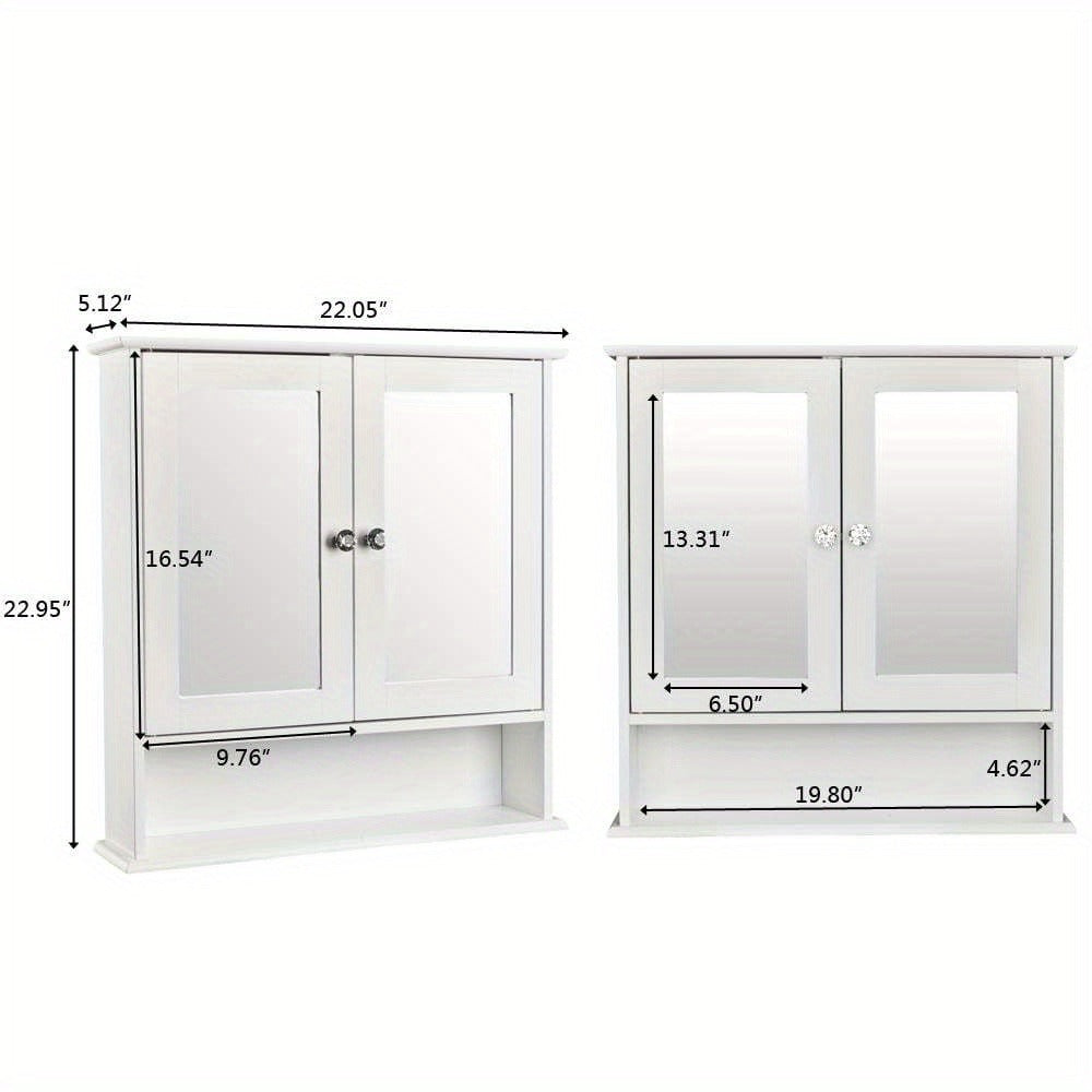 Modern White Metal Wall-Mounted Bathroom Storage Cabinet with 2 Mirror Doors & Adjustable Shelves - Space-Saving Medicine Organizer for Kitchen, Laundry Room, Hotels - Easy Assembly, No Electrical Needed, Narrow Bathroom Storage Cabinet, Contemporary Desi