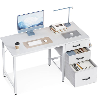 Computer Desk with 3 Fabric Drawers & Hook for Small Space – Home Office Writing Study Table with File Storage, 40"/48" White & Black Bedroom Desk