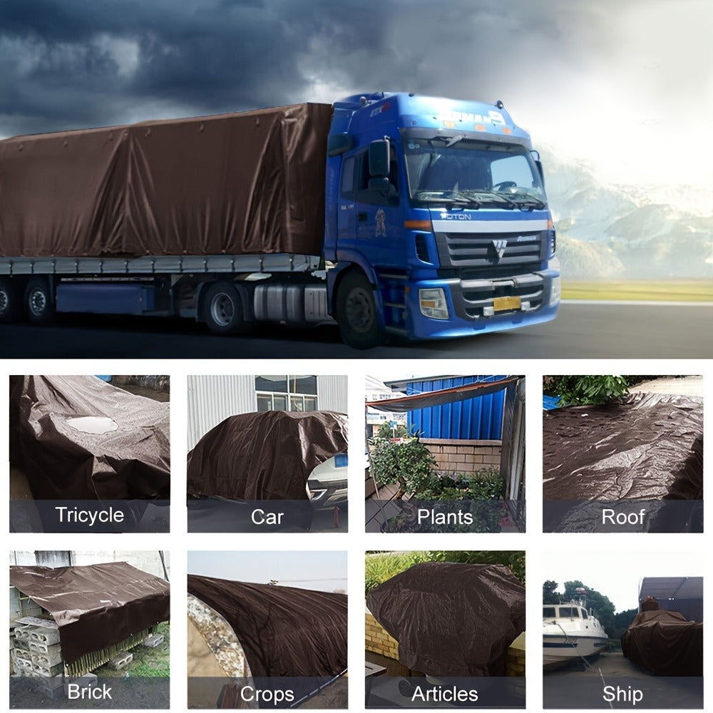 Heavy Duty 16 Mil Brown Poly Tarp Waterproof UV Resistant Ripstop Tarpaulin with Grommets & Reinforced Edges – 1000D PVC Coating, 14 Sizes, Free US Shipping