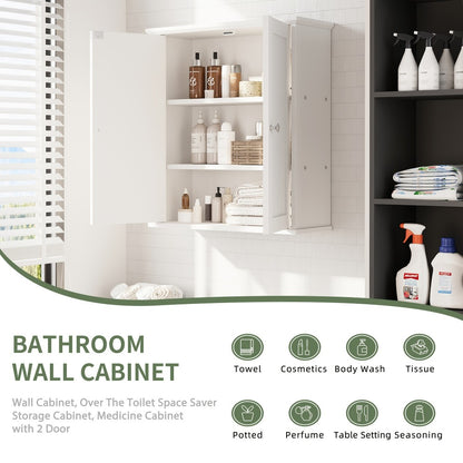 Wall Mounted Bathroom Cabinet with Shelf Linen Tower White, Kitchen Garage Laundry Room Wall Storage Cabinet with Adjustable Shelves