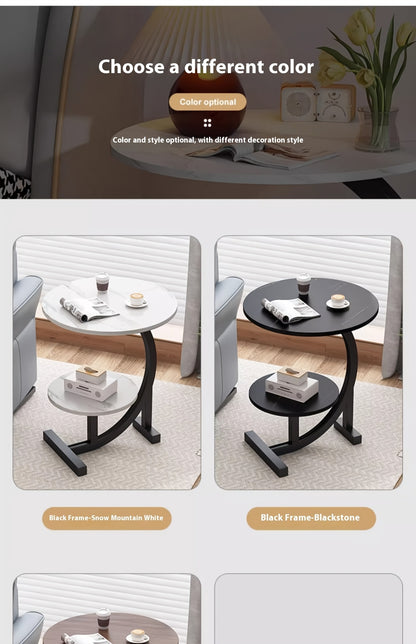 Simple Luxury Solid Wood Circular Coffee Table - Modern Double-Layer Sofa Side Cabinet, Creative Lightweight Luxury Side Table, Chic And Simple Living Room Circular Coffee Table, Suitable for Bedroom, Balcony, Living Room And Kitchen Leisure Tables