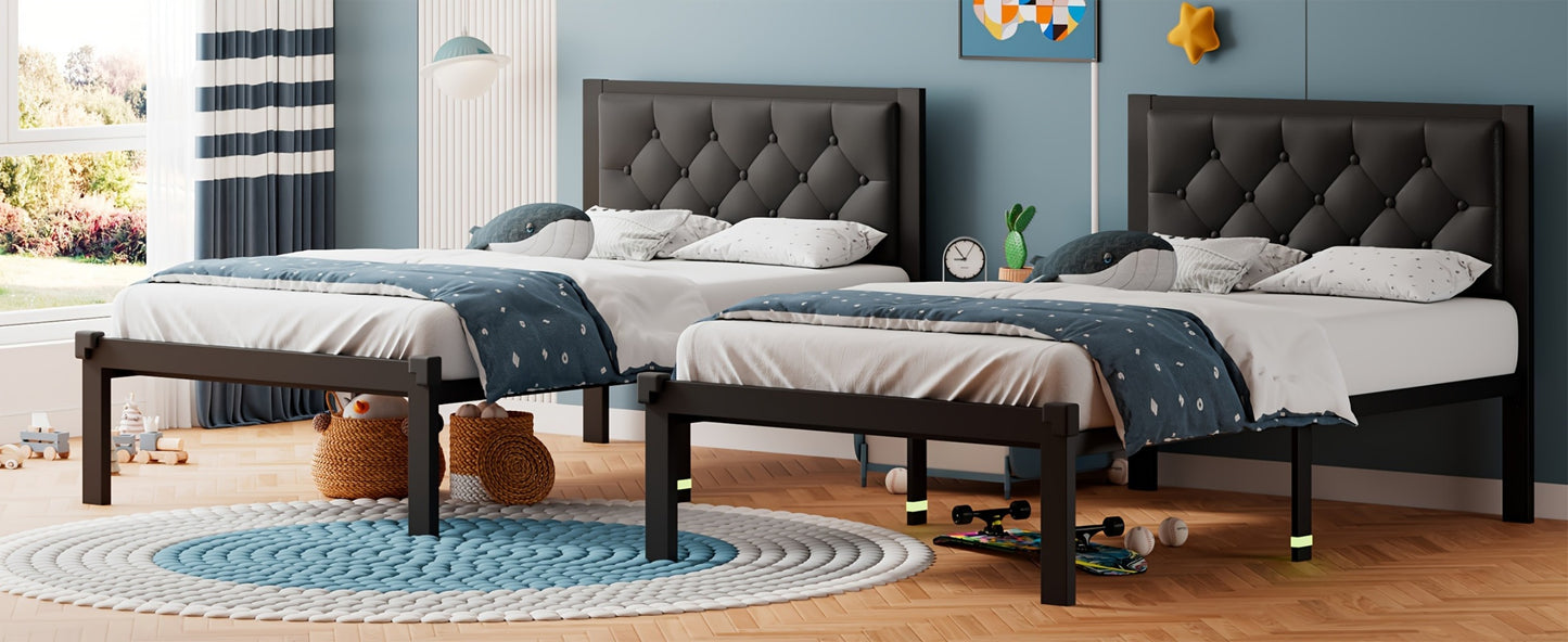 Platform Bed Frame with Button-Tufted Headboard, 12 Inch Under-Bed Storage Space, Steel Slat Support, No Box Spring Needed, Easy Assembly, Twin Full Queen