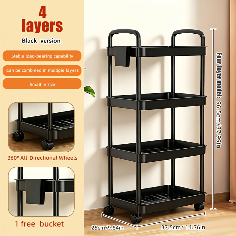 3/4/5-Tier Plastic Rolling Utility Cart with Handle, Multi-Functional Storage Trolley for Office, Living Room, Kitchen, Movable Storage Organizer with Wheels, White