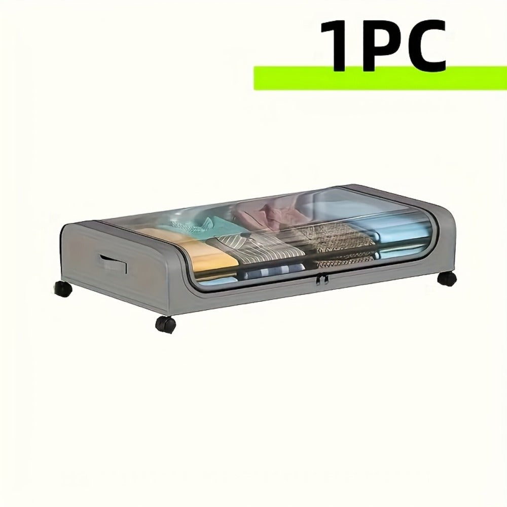 Rolling Under-Bed Storage Drawer with Wheels | Metal Frame, Bedroom Organizer for Clothes, Blankets, Shoes & Bedding – Gray & Black, 1pc or 2pc