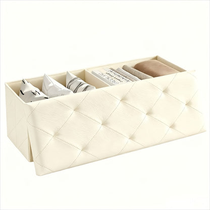 43 Inch Folding Storage Ottoman Bench - Upholstered Foot Rest Stool with 660 Lbs Weight Capacity, Extra-Strong Frame, Soft Synthetic Leather, for Living Room, Bedroom, Office & Dorm - Space-Saving, Multi-Functional Design