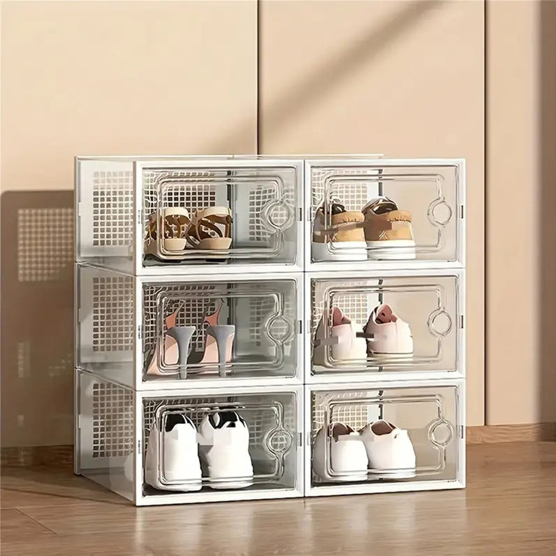 6/10/12/24 Pack Shoe Storage Box, Clear Plastic Stackable Shoe Organizer for Closet, Space Saving Foldable Shoe Rack Sneaker Container Bin Holder