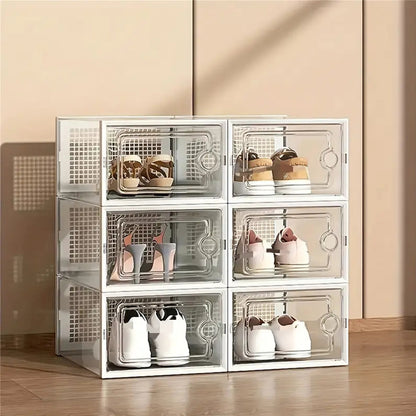 6/10/12/24 Pack Shoe Storage Box, Clear Plastic Stackable Shoe Organizer for Closet, Space Saving Foldable Shoe Rack Sneaker Container Bin Holder