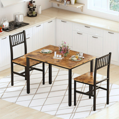 3-Piece Small Space Dining Table & Chair Set with Ladder Back Chairs – Compact Kitchen Table Set for Living Room, Bedroom & Apartment