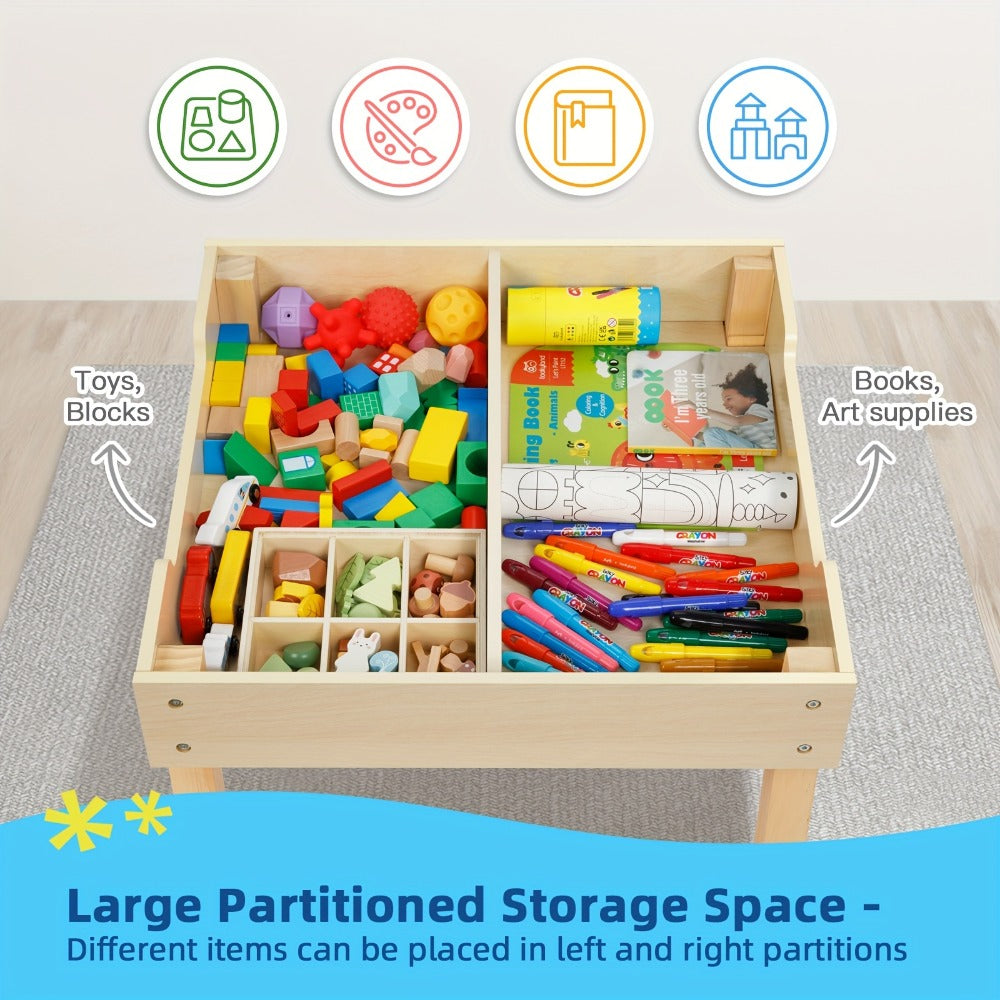 3-In-1 Table And Chair Set, Kids Table And Chairs Ages 3-7 with Versatile Tabletop And Storage Drawer, Kids Sensory Table for Home, Nursery And Playroom. Premium Gift for Boys And Girls