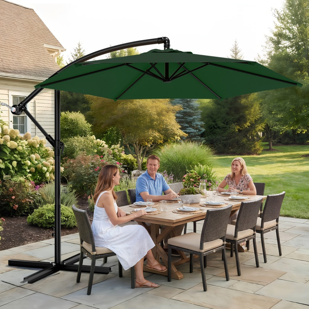 10 Ft Cantilever Patio Umbrella Offset Outdoor Umbrella with Adjustable Tilt Crank 8-Rib Wind Resistant UV Protection for Pool Deck Backyard Garden 16 Colors