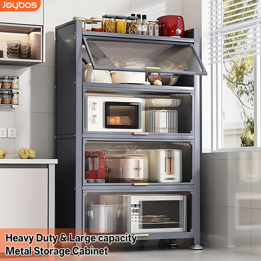 Heavy-Duty Metal Kitchen Cabinet with Transparent Acrylic Doors - Extra Tall Storage Shelf, Large Pantry Organizer for Kitchen, Living Room, Dining - Easy Assembly, No Power Needed (Grey, 57.1"H x 31.5"W x 12.6"D) - Ideal for Small Spaces