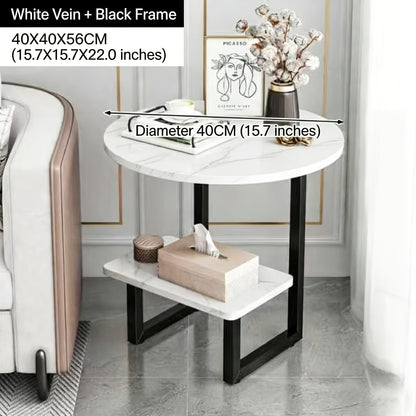 Modern Light Luxury Easy Metal Side Table with 2-Layer Storage Shelf - Compact Living Room, Bedroom And Sofa/Bedside Coffee Table, Sturdy Black Metal, Space-Saving Decor Table, Easy to Assemble, Suitable for Home, Living Room, Sofa, Bedroom