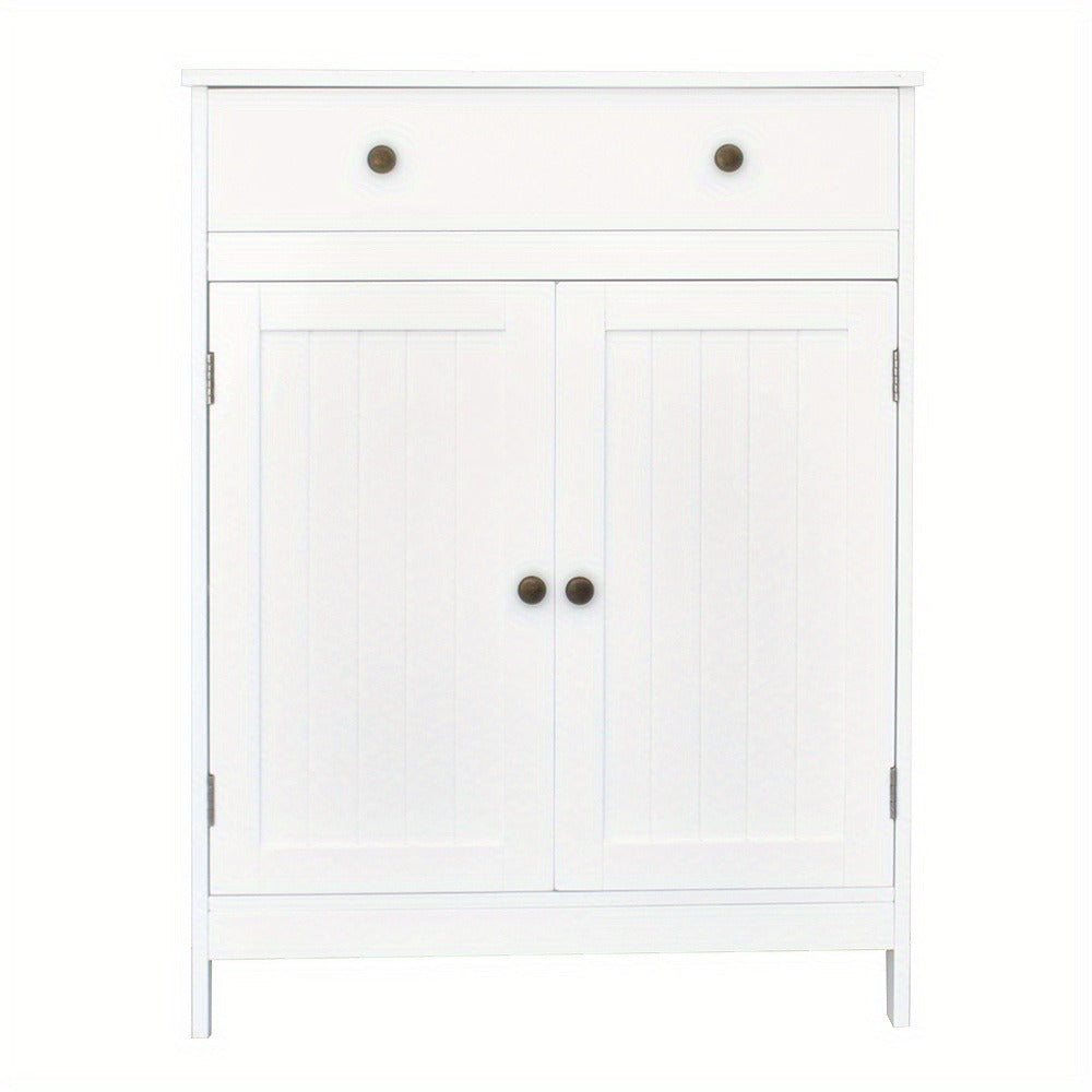 Freestanding Bathroom Cabinet with Double Doors and Drawer - Floor Standing Storage Unit with Wood Doors Metal Frame Modern Design for Bath Small Spaces