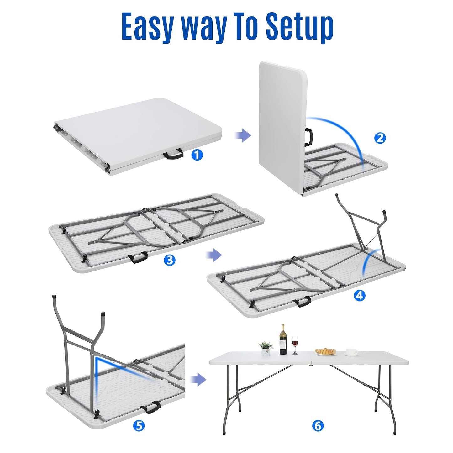 2.5/4/6FT Folding Table, 6 Foot Folding Table Heavy Duty, Portable Plastic Folding Table with Handle, Fold in Half Table for Indoor Outdoor Use, Fold Up Table for Camping Dining Party Picnic Events