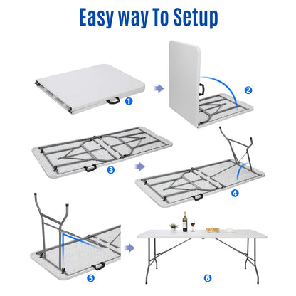 2.5/4/6FT Folding Table, 6 Foot Folding Table Heavy Duty, Portable Plastic Folding Table with Handle, Fold in Half Table for Indoor Outdoor Use, Fold Up Table for Camping Dining Party Picnic Events