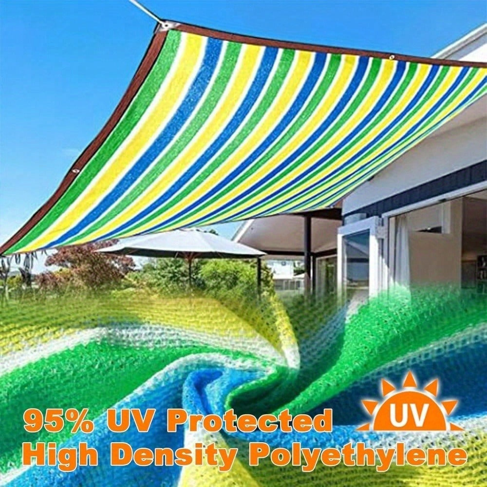 Sun Shade Net Striped Multicolor 90% Sunblock Breathable HDPE Plastic Corner Guards – 2 Sizes Outdoor Shade Cloth for Garden Terrace Balcony Carport Picnic